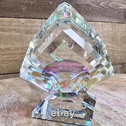 Angled Dichroic Crystal Cube On Base Cut Art Glass Sculpture Paperweight