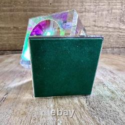 Angled Dichroic Crystal Cube On Base Cut Art Glass Sculpture Paperweight