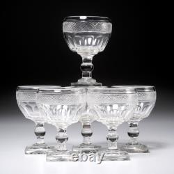 Anglo Irish Antique Cut Crystal Champagne Wine Glasses Square Base 6pc Lot C