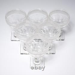 Anglo Irish Antique Cut Crystal Champagne Wine Glasses Square Base 6pc Lot C