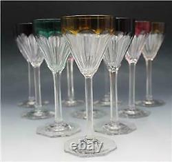 Antique 10 Bohemian Moser Crystal Hock Wine Glasses Goblet Colored Cut To Clear