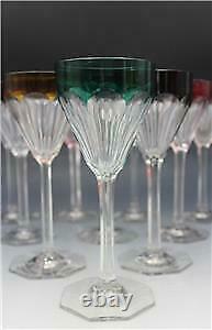 Antique 10 Bohemian Moser Crystal Hock Wine Glasses Goblet Colored Cut To Clear