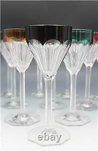 Antique 10 Bohemian Moser Crystal Hock Wine Glasses Goblet Colored Cut To Clear