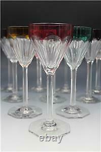 Antique 10 Bohemian Moser Crystal Hock Wine Glasses Goblet Colored Cut To Clear