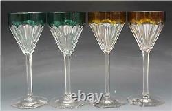 Antique 10 Bohemian Moser Crystal Hock Wine Glasses Goblet Colored Cut To Clear