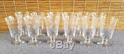 Antique (12) Rock Cut Engraved Crystal Glass Goblets Water Ice-Tea Juice 10oz