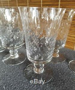 Antique (12) Rock Cut Engraved Crystal Glass Goblets Water Ice-Tea Juice 10oz