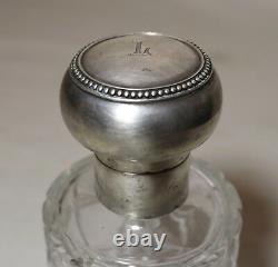 Antique 1800's sterling silver cut crystal perfume cologne barber glass bottle