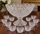 Antique 1880s American Brilliant Cut Crystal Punch Bowl Set 11 Cups Pedestal