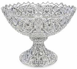 Antique 1880s American Brilliant Cut Crystal Punch Bowl Set 11 Cups Pedestal