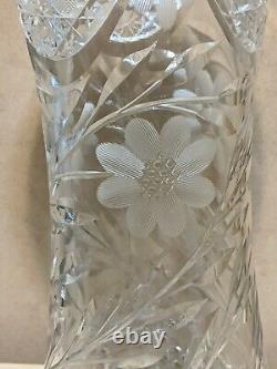 Antique 1910 Mckee American Brilliant Cut Crystal Flower Vase 12tall