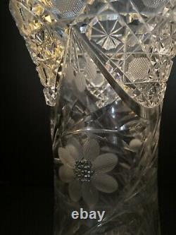 Antique 1910 Mckee American Brilliant Cut Crystal Flower Vase 12tall