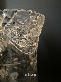 Antique 1910 Mckee American Brilliant Cut Crystal Flower Vase 12tall