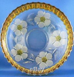 Antique 1920's Heavy AMBER Crystal WHEEL CUT ENGRAVED Floral Bowl VG