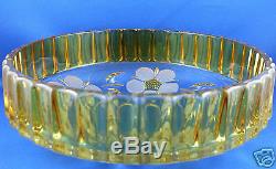 Antique 1920's Heavy AMBER Crystal WHEEL CUT ENGRAVED Floral Bowl VG