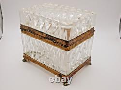 Antique 19th Century Baccarat Cut Crystal Box / Casket with Claw Feet