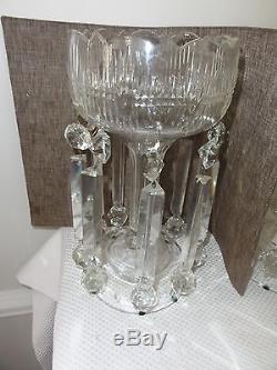 Antique 19th cen Cut Glass Crystal Irish English Lusters Girondles
