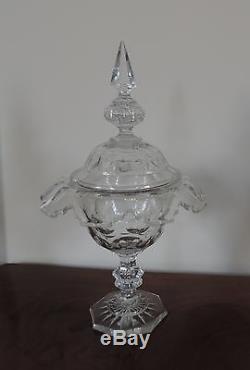 Antique 19th century Cut Crystal Glass Compote Urn & Cover Candy Jar Centerpiece