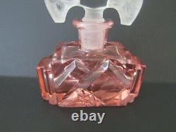 Antique 20's Art Deco Czech Bohemian Pink/Clear Signed Perfume Bottle