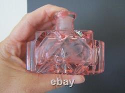 Antique 20's Art Deco Czech Bohemian Pink/Clear Signed Perfume Bottle