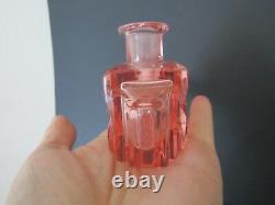 Antique 20's Art Deco Czech Bohemian Pink/Clear Signed Perfume Bottle