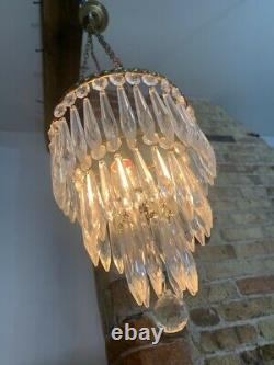 Antique 3 Tier Cut Crystal Glass Chandelier with Ceiling Hook and Pendant Light