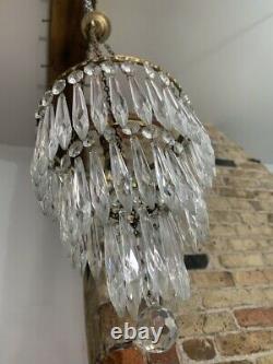 Antique 3 Tier Cut Crystal Glass Chandelier with Ceiling Hook and Pendant Light