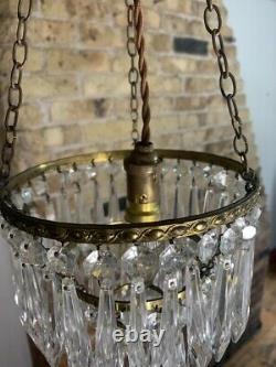 Antique 3 Tier Cut Crystal Glass Chandelier with Ceiling Hook and Pendant Light