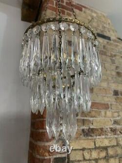 Antique 3 Tier Cut Crystal Glass Chandelier with Ceiling Hook and Pendant Light