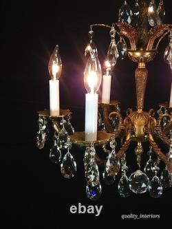 Antique 6 Arm 6 Light Svelte Shimmering Brass Cut Lead Glass Crystal Chandelier Antique 6 Arm 6 Light Svelte Shimmering Brass Cut Lead Glass Crystal Chandelier