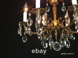 Antique 6 Arm 6 Light Svelte Shimmering Brass Cut Lead Glass Crystal Chandelier