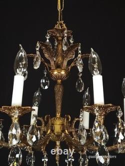 Antique 6 Arm 6 Light Svelte Shimmering Brass Cut Lead Glass Crystal Chandelier Antique 6 Arm 6 Light Svelte Shimmering Brass Cut Lead Glass Crystal Chandelier