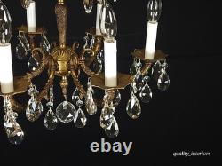 Antique 6 Arm 6 Light Svelte Shimmering Brass Cut Lead Glass Crystal Chandelier