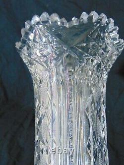Antique ABP American Brilliant Cut Glass Crystal Vase 10 Diamond Cutting