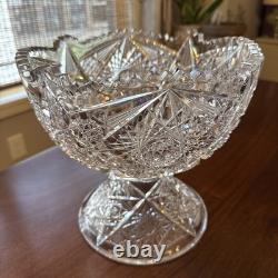 Antique ABP American Brilliant Cut Glass Punch Bowl Pedestal Hobstar Pinwheel