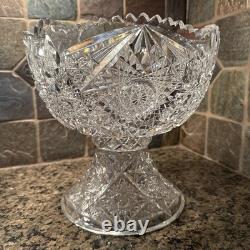Antique ABP American Brilliant Cut Glass Punch Bowl Pedestal Hobstar Pinwheel
