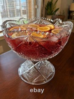 Antique ABP American Brilliant Cut Glass Punch Bowl Pedestal Hobstar Pinwheel