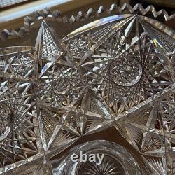 Antique ABP American Brilliant Cut Glass Punch Bowl Pedestal Hobstar Pinwheel