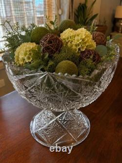 Antique ABP American Brilliant Cut Glass Punch Bowl Pedestal Hobstar Pinwheel