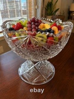 Antique ABP American Brilliant Cut Glass Punch Bowl Pedestal Hobstar Pinwheel