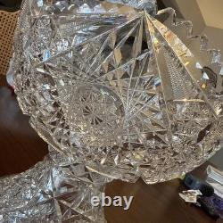 Antique ABP American Brilliant Cut Glass Punch Bowl Pedestal Hobstar Pinwheel