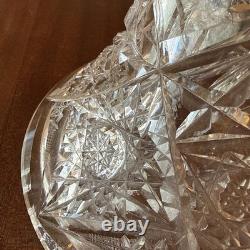 Antique ABP American Brilliant Cut Glass Punch Bowl Pedestal Hobstar Pinwheel