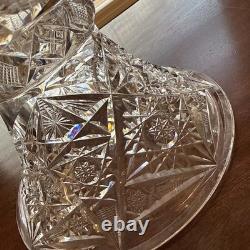 Antique ABP American Brilliant Cut Glass Punch Bowl Pedestal Hobstar Pinwheel