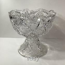 Antique ABP American Brilliant Cut Glass Punch Bowl Pedestal Hobstar Pinwheel