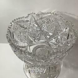 Antique ABP American Brilliant Cut Glass Punch Bowl Pedestal Hobstar Pinwheel