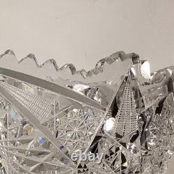 Antique ABP American Brilliant Cut Glass Punch Bowl Pedestal Hobstar Pinwheel