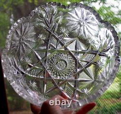 Antique ABP American Brilliant Period STAR & THISTLE Hand Cut CRYSTAL BOWL Heavy