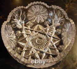 Antique ABP American Brilliant Period STAR & THISTLE Hand Cut CRYSTAL BOWL Heavy