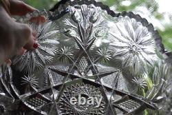 Antique ABP American Brilliant Period STAR & THISTLE Hand Cut CRYSTAL BOWL Heavy