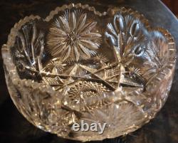 Antique ABP American Brilliant Period STAR & THISTLE Hand Cut CRYSTAL BOWL Heavy